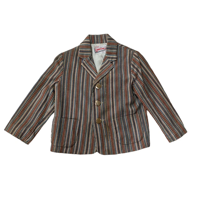 Vintage Danny Dare Toddler Blazer Size 3T Brown Blue Beige Rust Corduroy Stripe