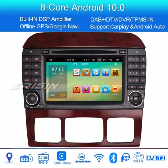 DAB+Android 10.0 Mercedes S/CL-Class W220 W215 Autoradio TNT Navi OBD GPS 8-Kern
