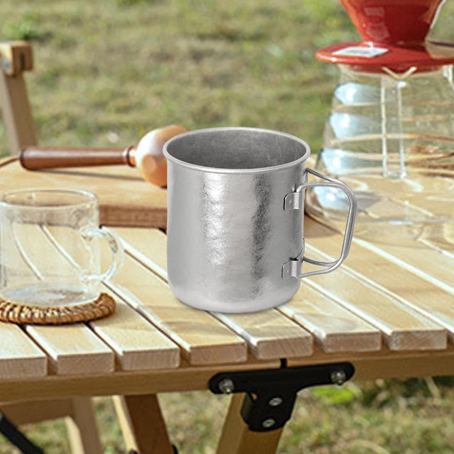 Titanium Cup Camping Mug with Foldable Handle Coffee Cup for Backpacking