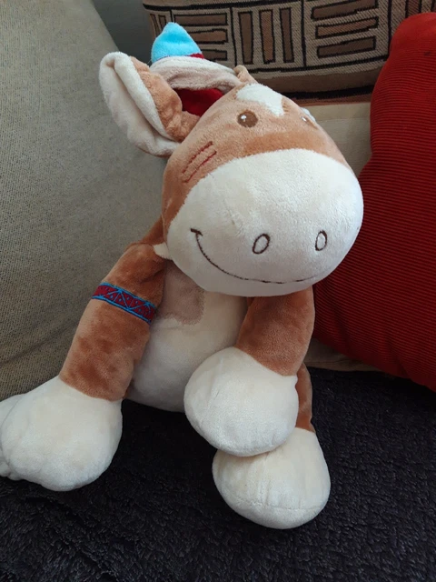 Peluche doudou cheval NOUKIE'S Pinto Kaya marron beige indien 29cm assis
