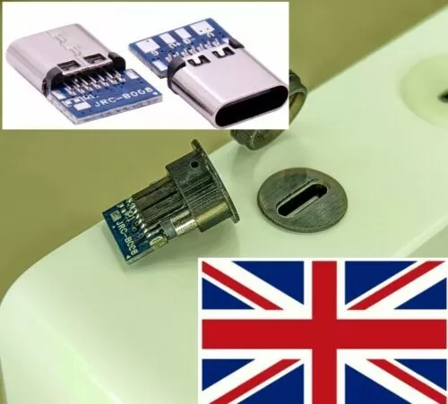 NEW USB Type-C Female Socket Panel Mount Adapter Connector UK DIY power jack DC