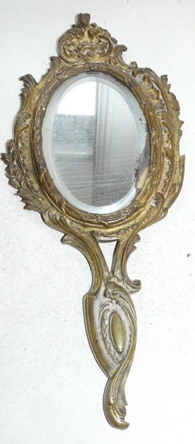 Miroir Face A Main Ancien En Bronze