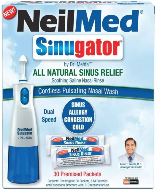 NeilMed Sinugator Cordless Pulsating Nasal wash With 30 Premixed Packets 3