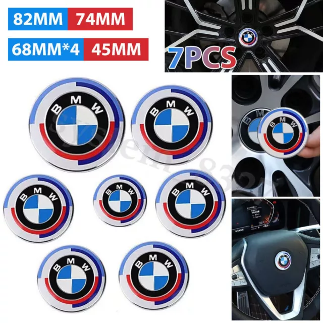 7PCS 50th Anniversary For BMW  Emblem Centre Caps Badges Set 82mm 74mm 68mm 45mm 2