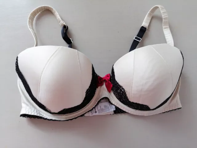 M&S Bra Size 36D Cream Black Push Up Padded Underwired Lace Silk Blend Satin