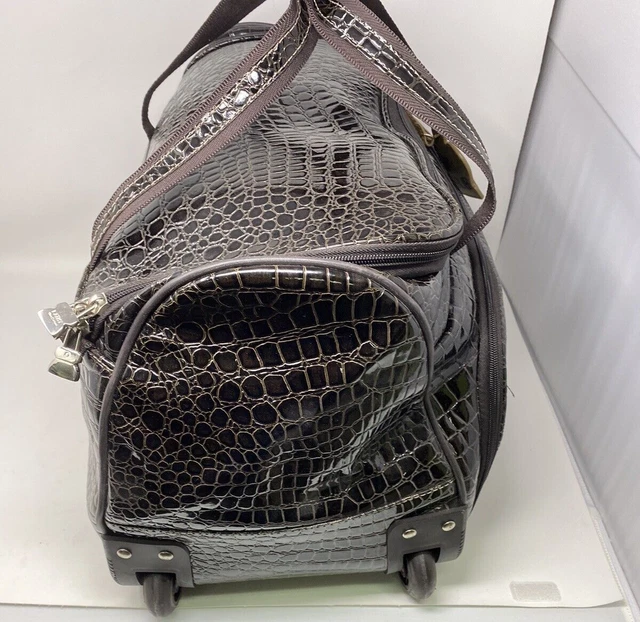 Kathy Van Zeeland Brown Croco 20" Wheeled Duffle Luggage Carry On 3