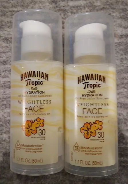 2 Hawaiian Tropic Silk Hydration Weightless SPF 30 Face Sunscreen Lotion 1.7 Oz