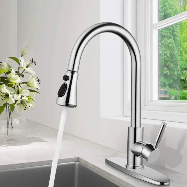 Chrome Pull Down Kitchen Faucet With Sprayer 1 or 3 Hole Kitchen Sink Mixer Tap