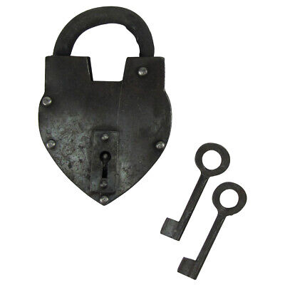 Large Metal Heart Shaped Padlock w/Keys Vintage Antique Style Unique Shape Lock