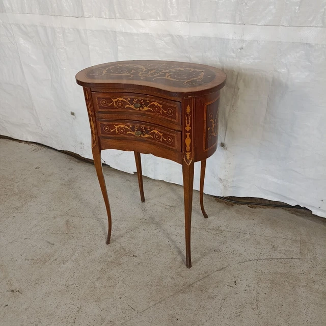 Comodino a fagiolo in stile Metà '900 - Legno Intarsiato con Cassetti - Italia