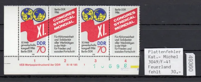 GDR 1986, Mich.-No.: 3049 ** DV FN 1 corner edge print note plate error