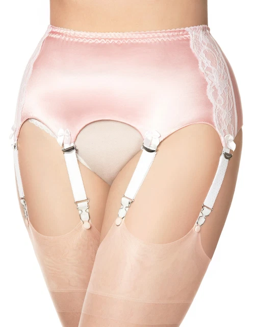 SALE! CANDY GARTER belt nylon stockings 6 straps pink satin white lace pin  up 29.99 - PicClick UK