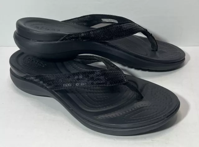 Crocs Women’s Black Size 5 Sandals Flip Flops Slip One Flats Slippers w/Sequins
