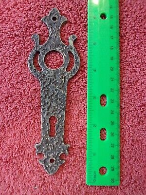 1 Vintage key hole escutcheon Cast Brass Hammered style door hardware salvage 6"