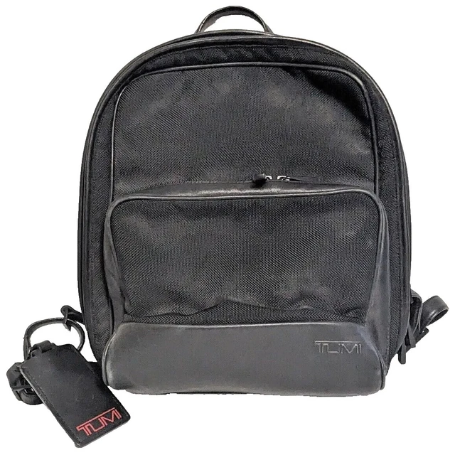 TUMI Canvas Leather Backpack Laptop Black Mens Luggage Tag