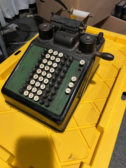 Burroughs Portable Adding Machine Hand Crank Antique 6 Column