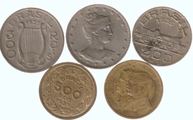 5 different world coins from BRAZIL - Pre WW2