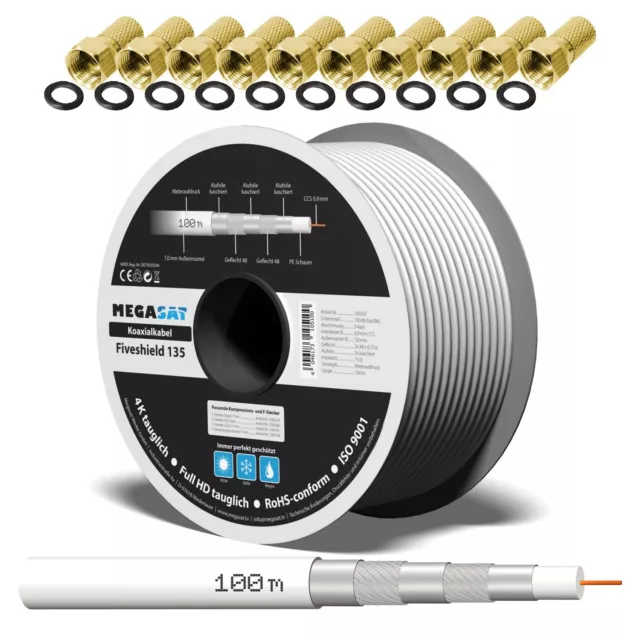 100m Koaxialkabel 135 5-fach geschirmt SAT Kabel TV Antennenkabel Stahl-Kupfer