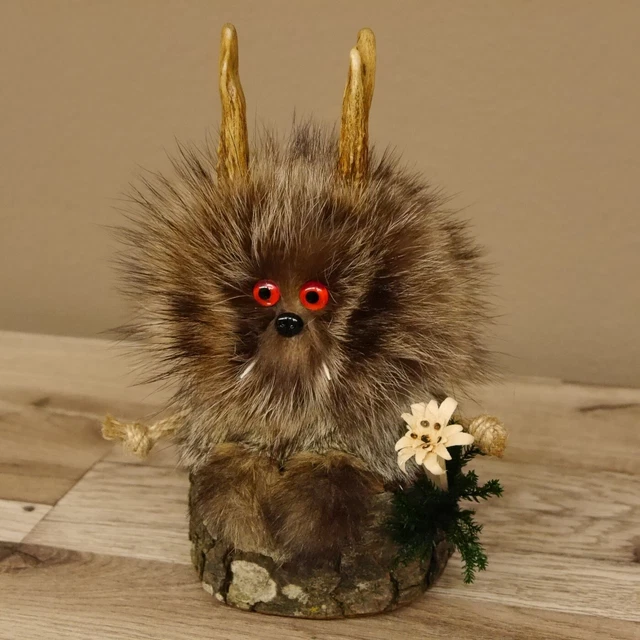 Wolpertinger Preparado Taxidermy Mini Con Madera Edelweiss Y Rojo Ojos #86.1.3.4 2