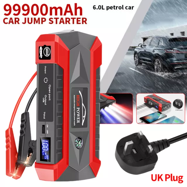 99800mAh Car Jump Starter Pack 12V Booster Battery Charger Emergency Power Bank