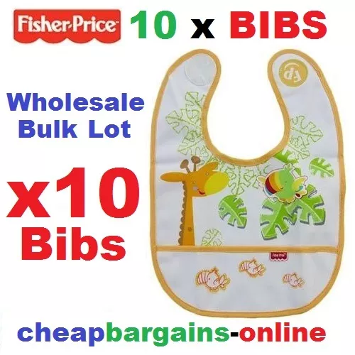 10 x FISHER PRICE BABY BIBS WHOLESALE BULK LOT OF 10 FITS 6 MONTHS+ BABY FEEDING