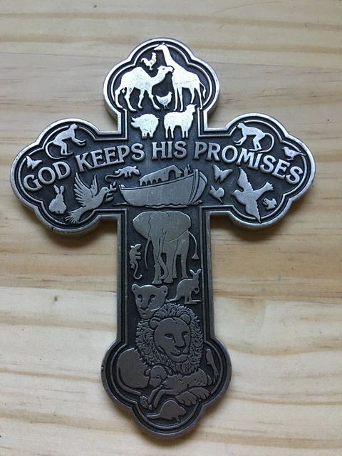 Vintage Camco Pewter "GOD KEEPS HIS PROMISES" Crucifix Wall Hanger Cross 5.25"H