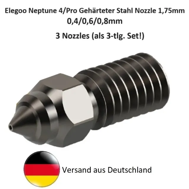 Elegoo Neptune 4/Pro, Gehärteter Stahl Nozzle/Düse , 0,4/0,6/0,8mm als 3tlg. Set