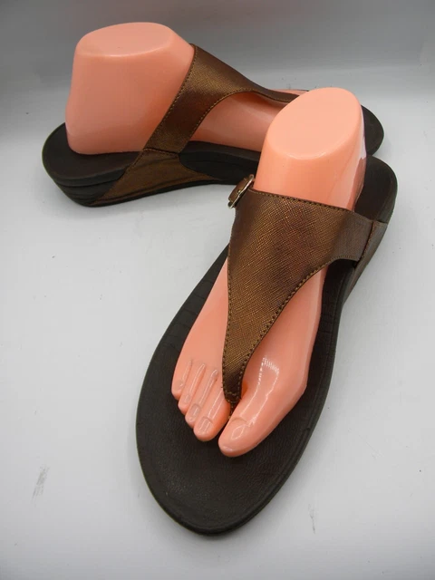 FitFlop The Skinny Metallic Brown Thong Slip On Slide Sandals Size EU 42 US 10