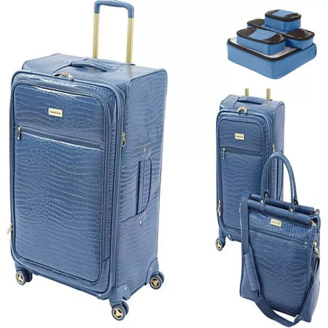 Samantha Brown Luggage Croco Embossed Jet Set Travel Collection Bravo Blue