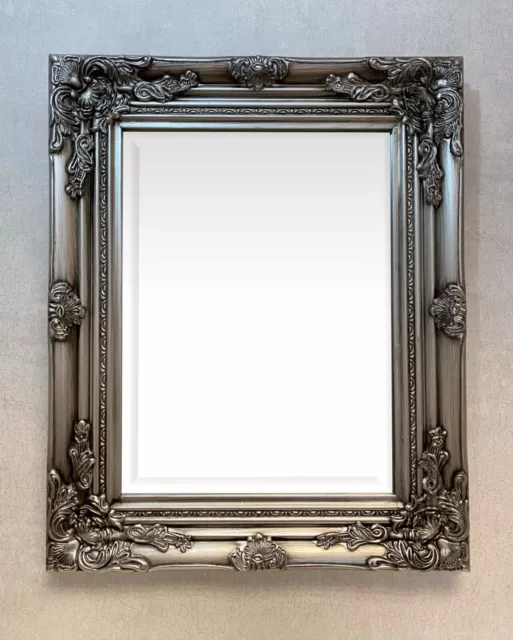 Antique Silver Ornate Wall Mirror with Stunning Hardwood Frame – Size 53 x 43cm