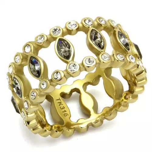 Damen Gold Ringband 10mm schwarz Diamant 18kt Stahl Voll Ewigkeit Marquise 2907