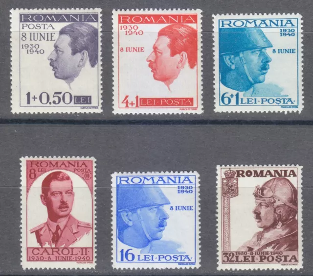 Romania 1940 MNH Mi 625-630 Sc B113-B118  King Carol II. Complete set **