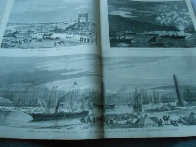 Isthme de Suez La Flote L'Aigle Port Saide Ismailia grande Gravure Print 1873