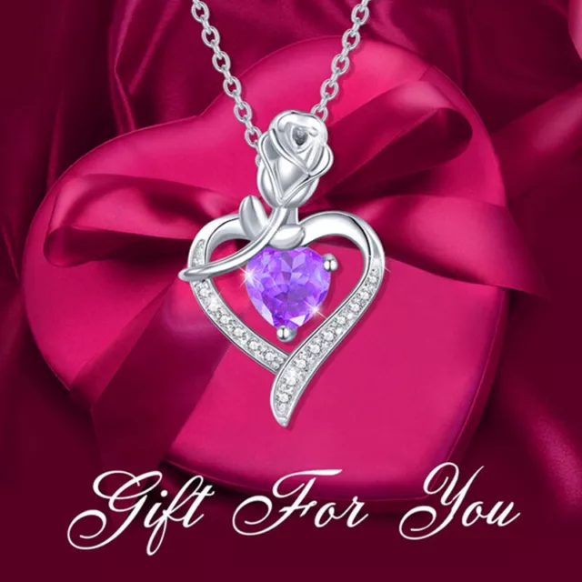 Heart Crystal Pendant 925 Sterling Silver Necklace Valentine's Day Jewelry Gift