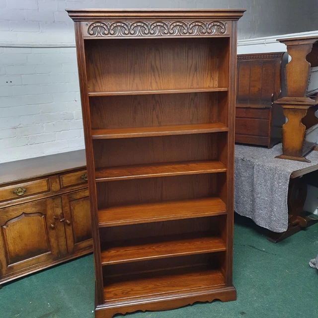 Old Charm Furniture Old Charm Large Oak Bookcase/Carved Panelled Oak Bookcase