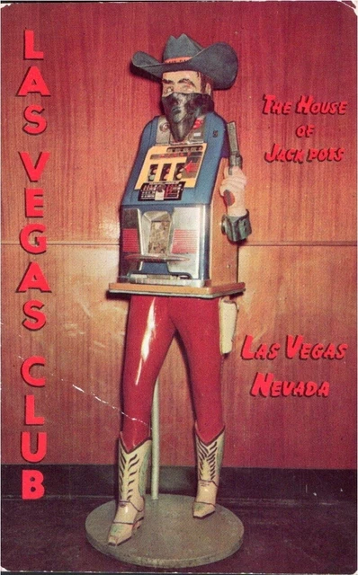 LAS VEGAS CLUB Outlaw Slot Machine Fremont Street c1950s Vintage Postcard