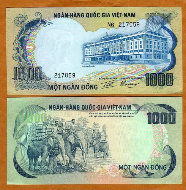 Vietnam South, 1000 dong, ND (1972) P-34, aUNC Elephant