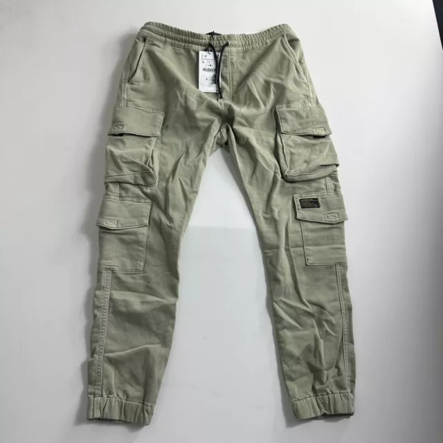 Zara Cargo Fit Jogger Pants Mens Large Slim Fit Tapered Stretch Casual Green