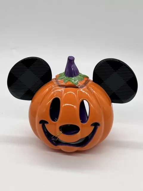 Disney Parks Mickey Mouse Jack-O-Lantern Pumpkin Ceramic Votive Candle Holder