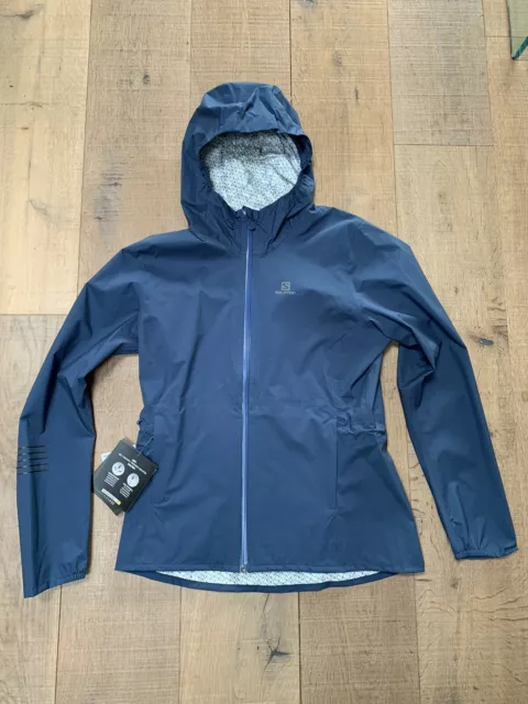 NEW Salomon Lightning Womens Shell Waterproof Running Jacket Blue Medium Hiking