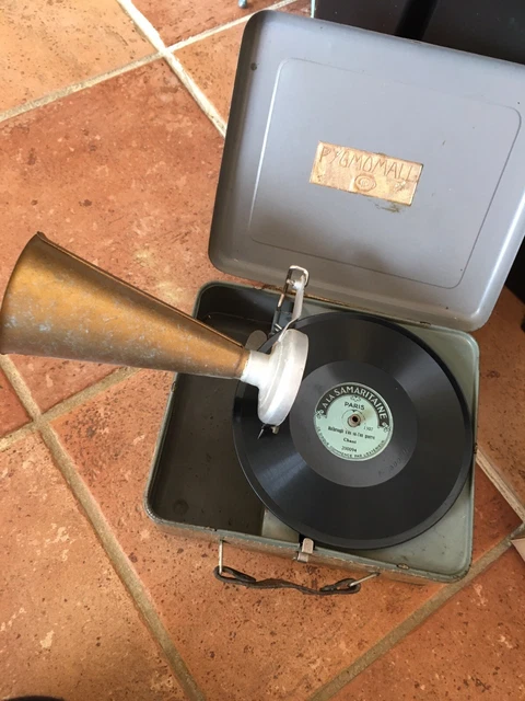 Jouet Ancien Gramophone Phonographe – Avec Disques Enfantins 78 Tours
