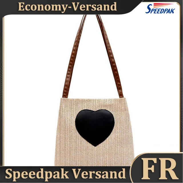 Summer Love Straw Woven Handbags Women Knitted Bucket Shoulder Bag (Beige) Hot