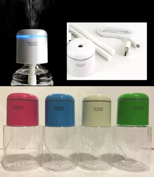 Portable Mini Water Bottle Caps Humidifier Air Diffuser Aroma Mist w Bottle LED