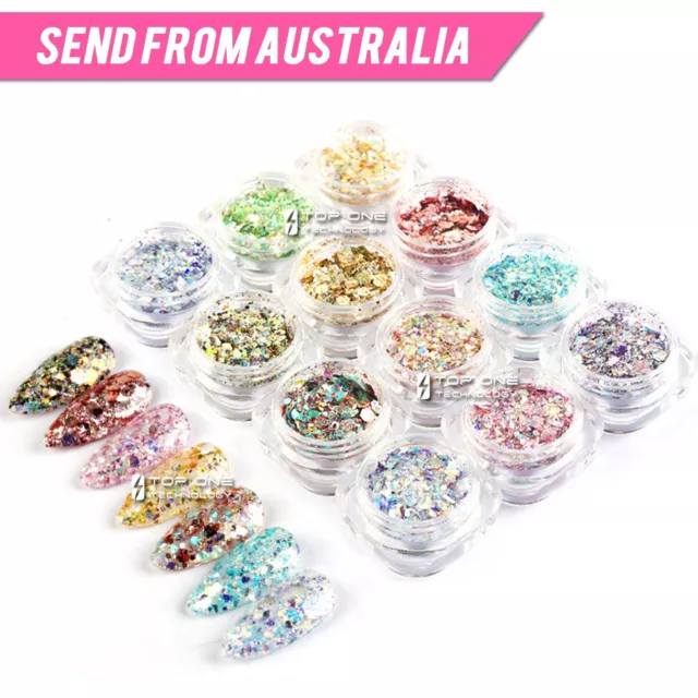 Holographic Nail Glitter Powder Irregular Sequins Mix Flake Confetti Art Decals