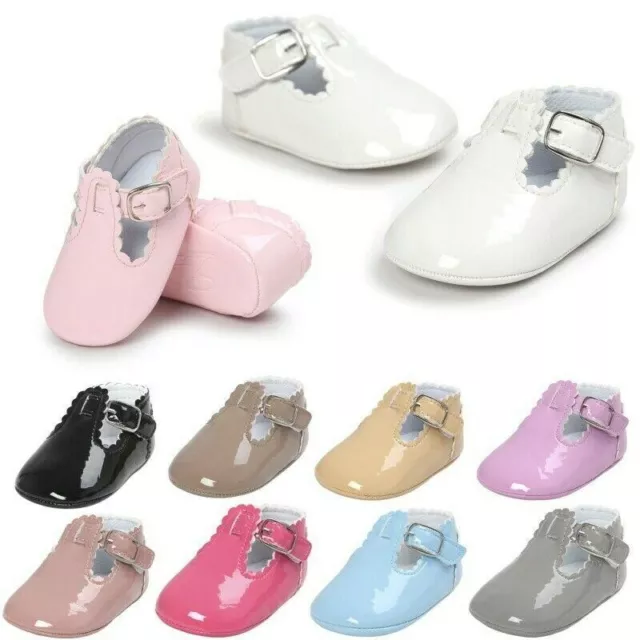 Newborn Infant Baby Girl Spanish Style Patent Pram Shoes Mary Jane Shoes