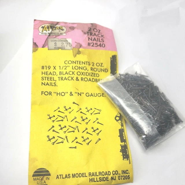 Atlas Model Railroad Co Vintage HO & N guage Black Oxidized Nails USA NOS