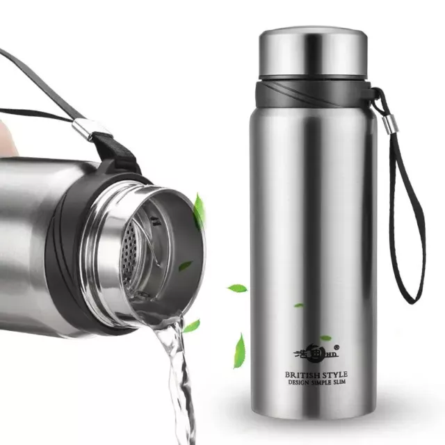 Hot/Cold Water Bottle Double Wall Thermal Flask Stainless Steel Thermos 0.6-1.6L