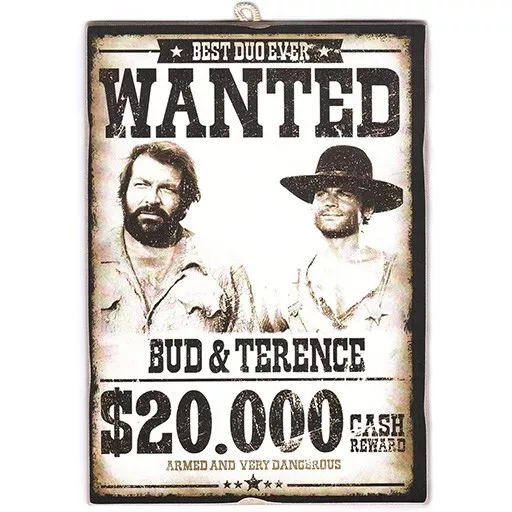 KUSTOM ART Quadretto Stile Vintage Bud Spencer & Terence Hill. 25 x 18 cm.