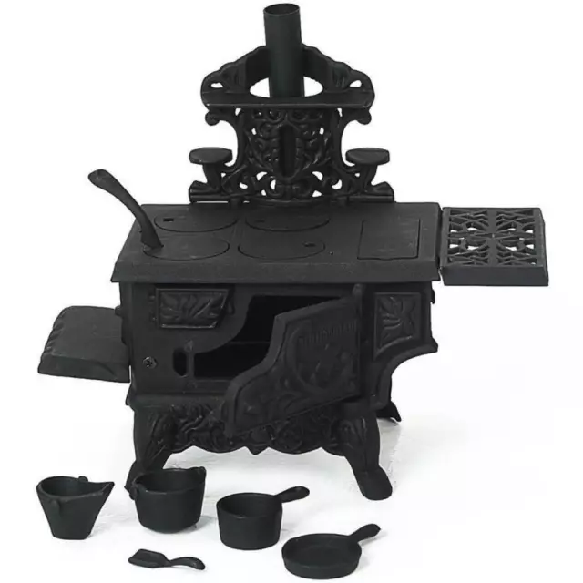 Traditional Miniature Replica Toy Cast Iron Wood Cook Stove and Accessories 12"