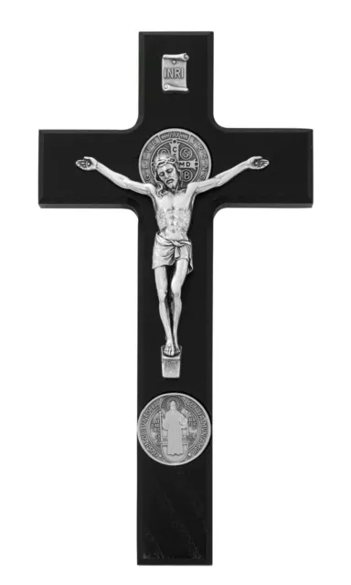 Black Stain Saint Benedict Medal Wall Crucifix For Home or church, 9.5 In
